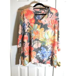 Soft Surroundings Floral V-Neck Tunic Sweater sz M Petite